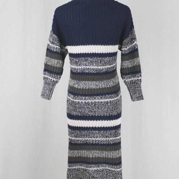 METISU Chunky Hand-knit Navy Cotton Mid-Calf Sweater Dress M 90s- y2k Like New - Picture 2 of 11